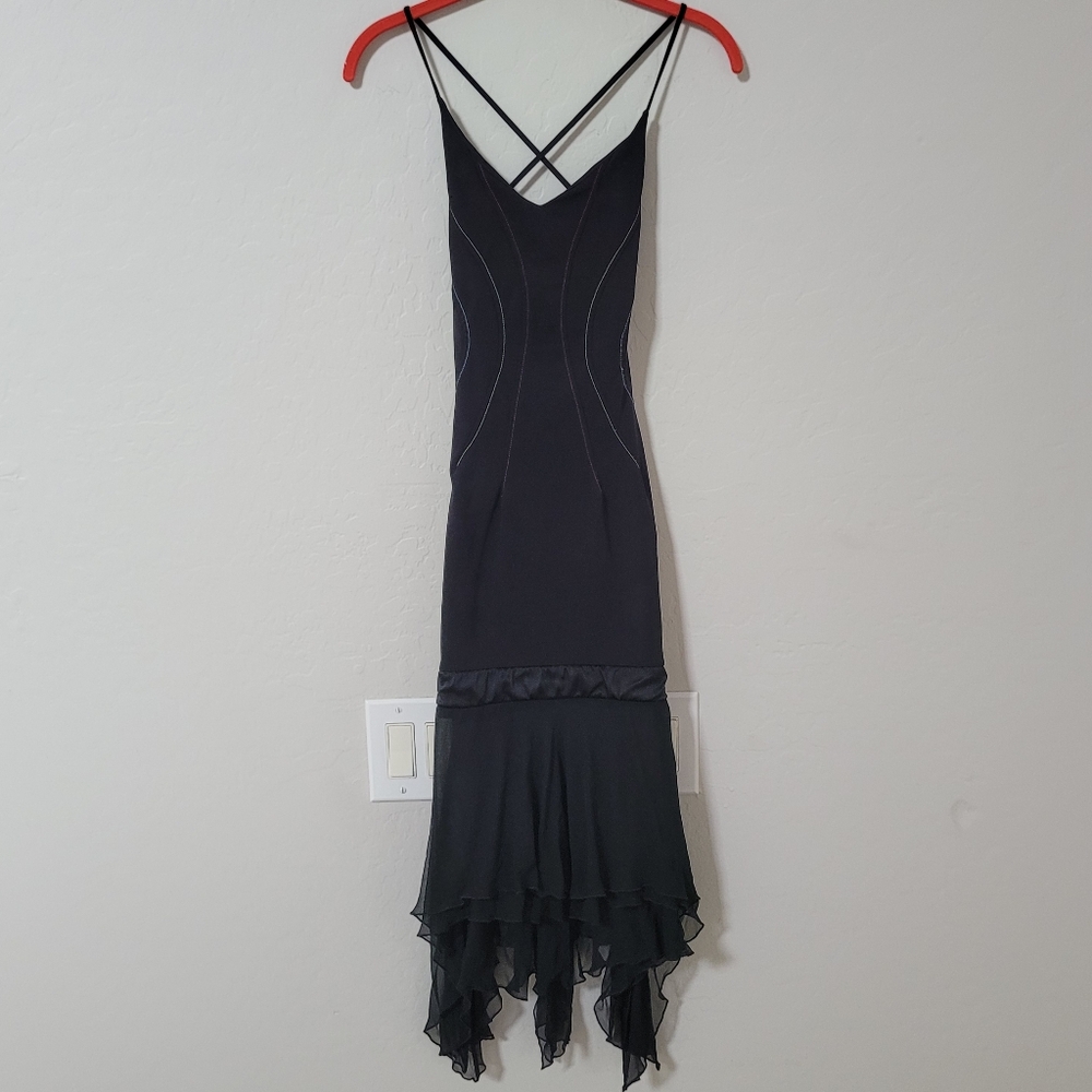 Vintage Y2K Slip Dress Yigal Azrouel Black Mermaid Embroidered Whimsygoth Small - Picture 3 of 7